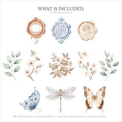 Quiet Cottage - Floral Arrangements Clipart, Hydrangea, French Garden Bouquet, Cottagecore | 22 PNG