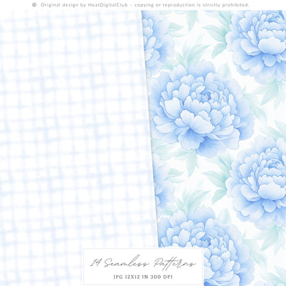 Grandmillennial - Seamless Patterns, Set 4, Pastel Floral, Stripes, Plaid, Glitter | 14 JPEG