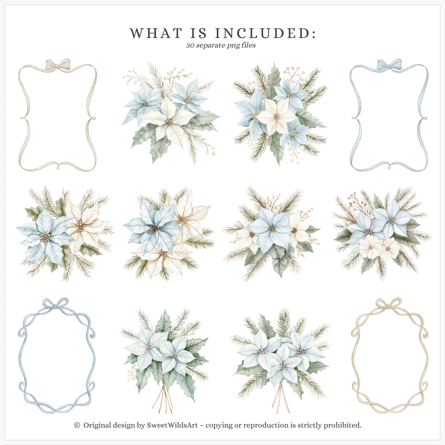 Winter Geese - Winter Floral Arrangements, Poinsettia, Fir Branches, Christmas Ornaments | 30 PNG