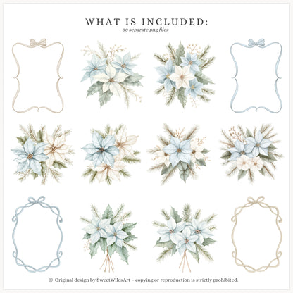 Winter Geese - Winter Floral Arrangements, Poinsettia, Fir Branches, Christmas Ornaments | 30 PNG