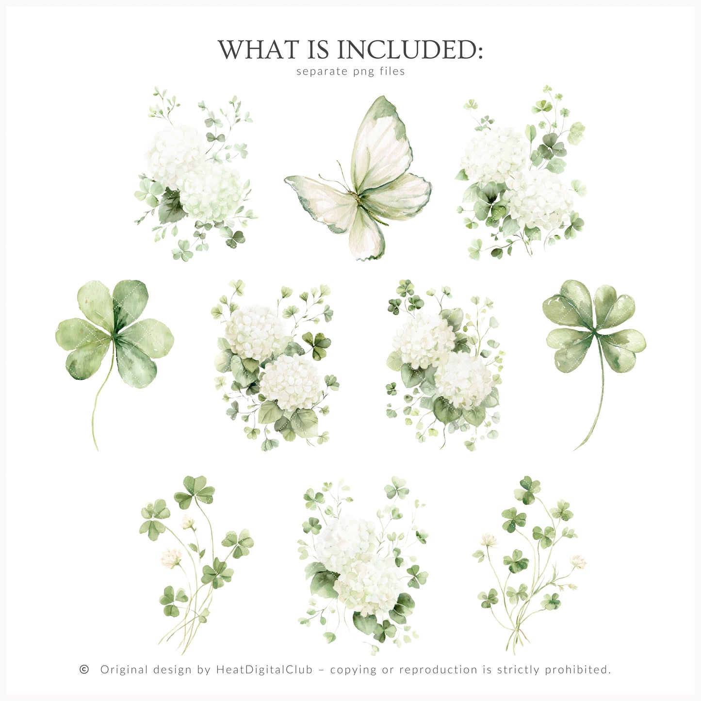 Lucky Fields - Floral Arrangements Clipart, St Patrick's Day Shamrock, Clover Hydrangea | 20 PNG