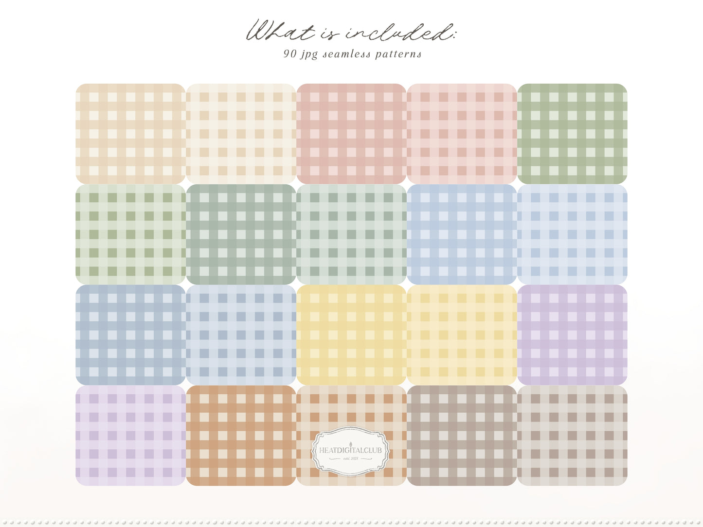 Pastel Checks Seamless Patterns, Modern Gingham Plaid Collection | 90 JPEG