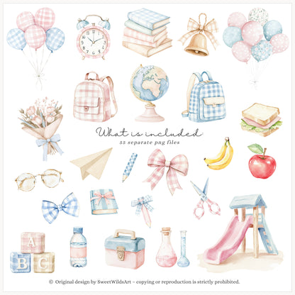 School Sweethearts - Back to School, Grandmillennial, Cute Kids and Animals | 55 PNG