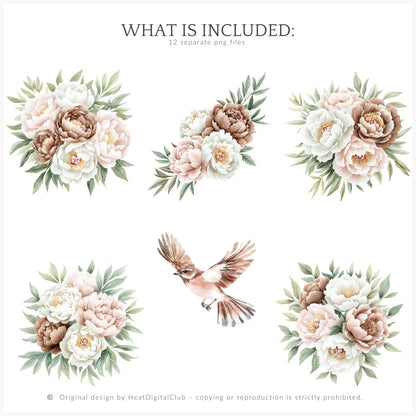 Blush Academia - Floral Arrangements, Peonies, Light Academia Flowers | 12 PNG