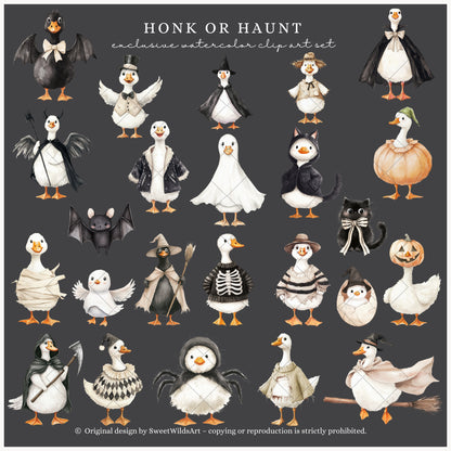 Honk or Haunt - Halloween Goose , Cute Spooky Geese, Silly Goose | 55 PNG