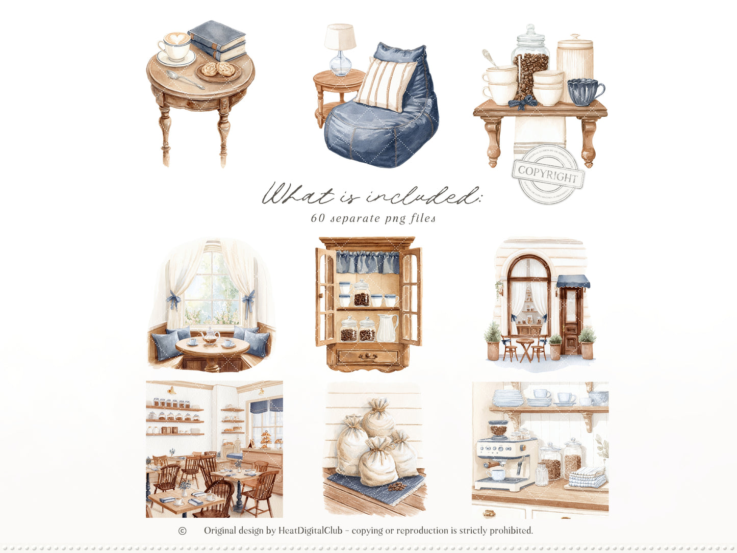 Coffee & Denim - Clipart Set, Denim Aesthetic, Cafe Decor, Cozy Lifestyle Cottagecore | 60 PNG