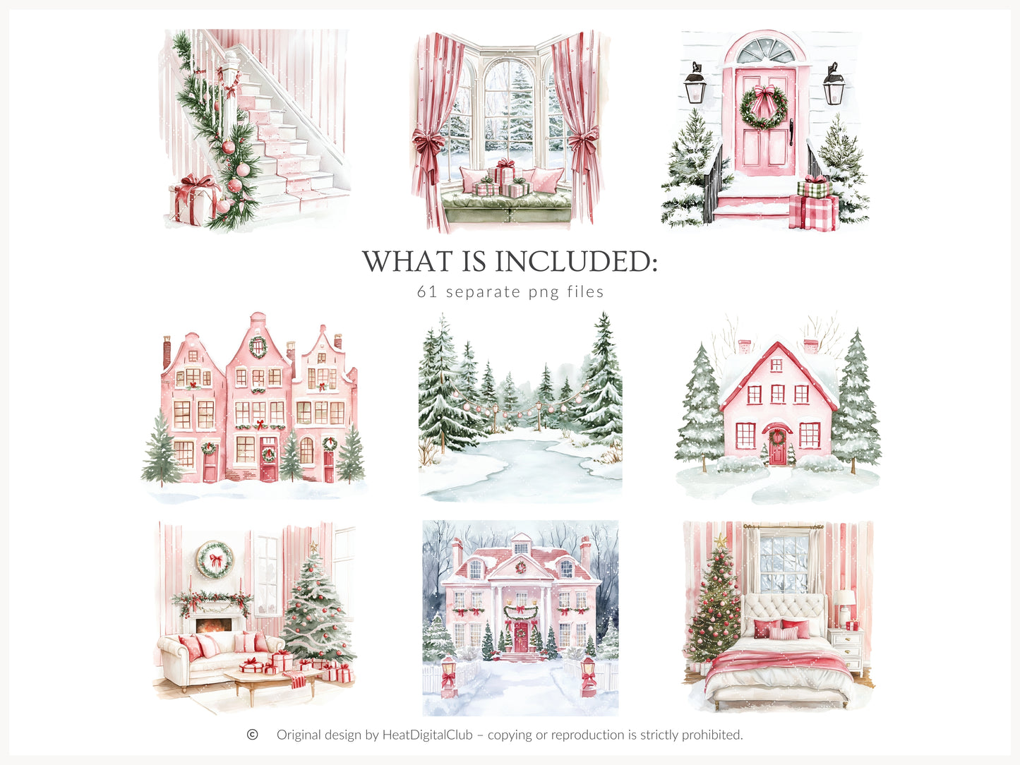 Holiday Embrace -  Watercolor Clipart Set, Elegant Cozy Christmas  | 61 PNG