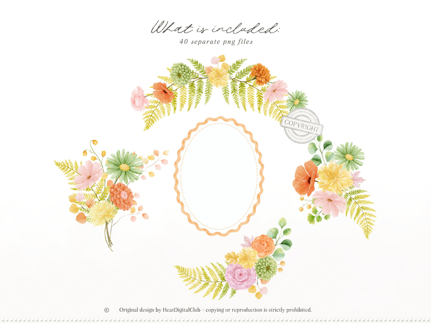 Joyful Fall - Floral Arrangements Clipart, Pink Orange Autumn Flowers, Watercolor Botanical, Fall Bouquets | 40 PNG