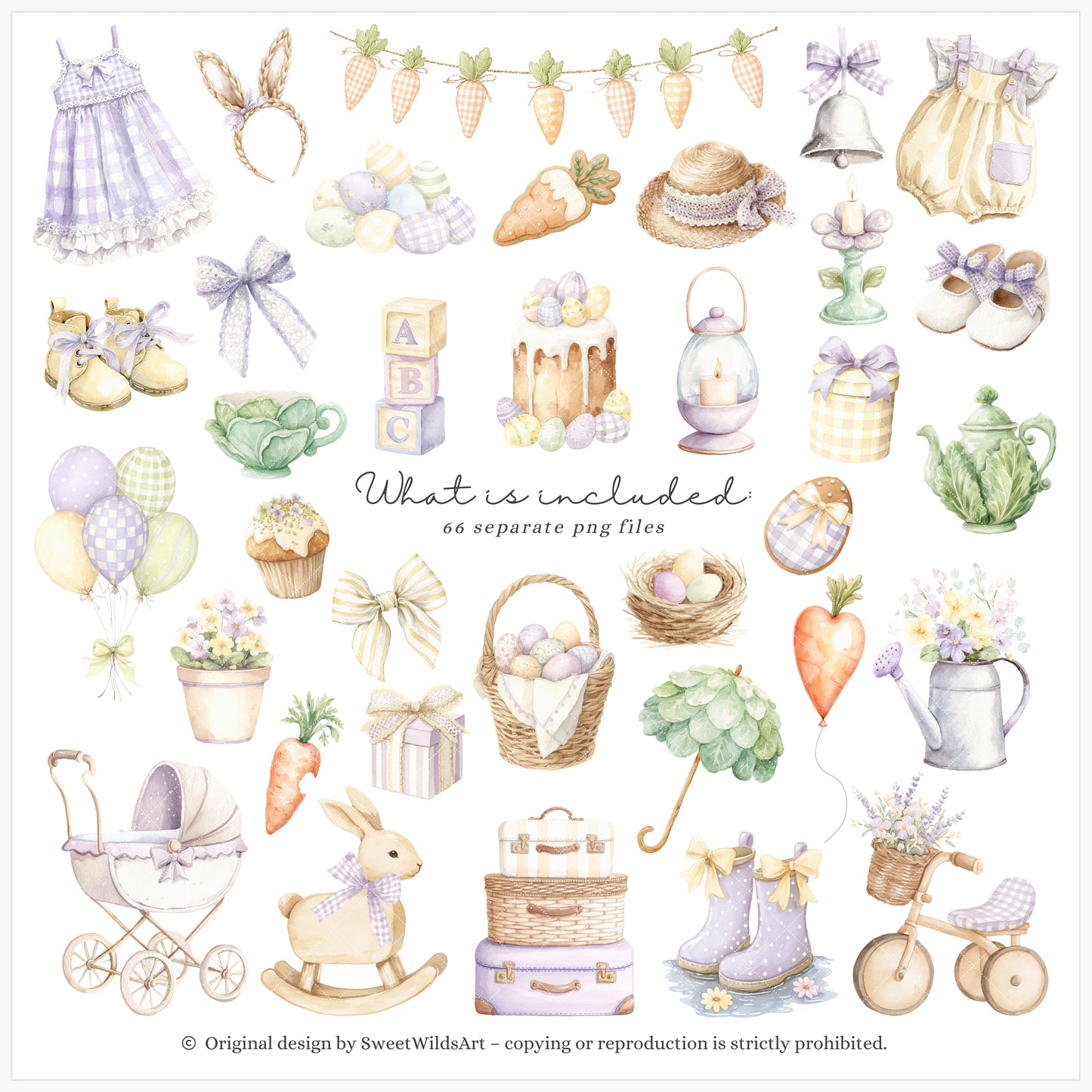 Sweet Easter - Cute Baby Animals Clipart, Bunny, Goose,Pastel Spring Nursery, Cottagecore | 66 PNG