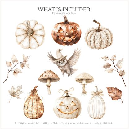 Cozy Haunt - Floral Arrangements Clipart, Fall Halloween Pumpkins | 25 PNG