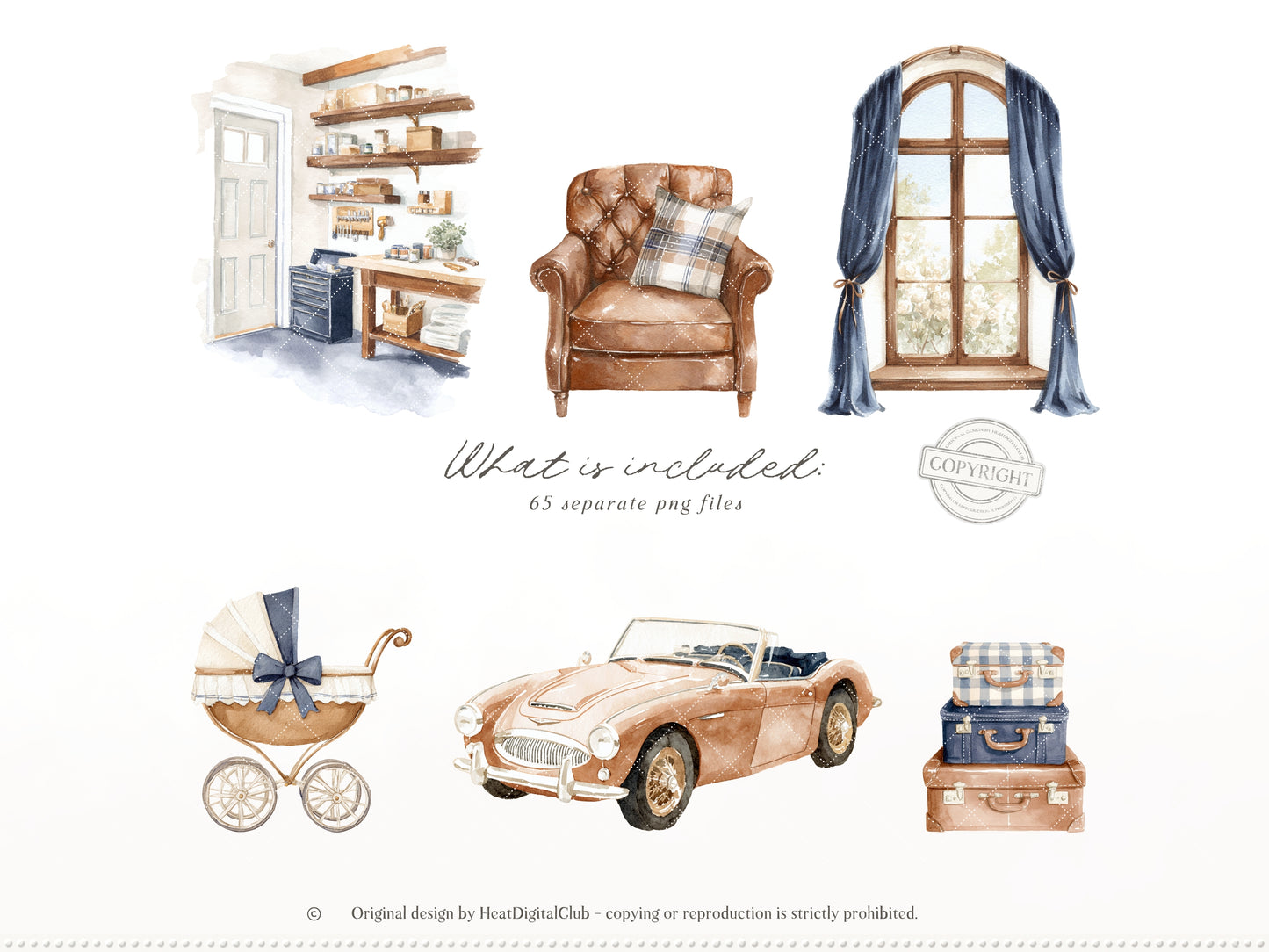 Fathers Day - Dad and Baby Animals Clipart, Vintage Dad, Masculine Clipart | 75 PNG/JPEG