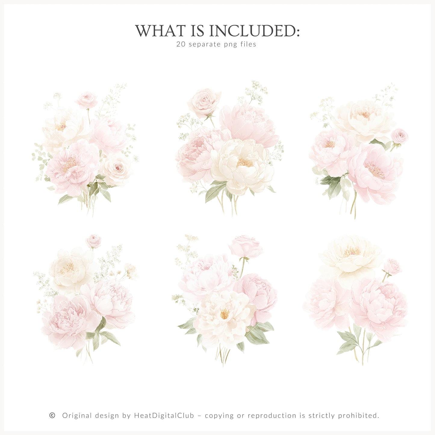 Pure Love - Floral Arrangements, Blush Pink Ivory, Romantic Bouquet, Feminine Peonies | 20 PNG