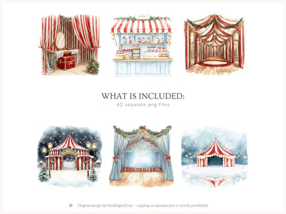 Holiday Circus - Christmas Clipart, Cute Festive Animals, Holiday Carnival  | 62 PNG