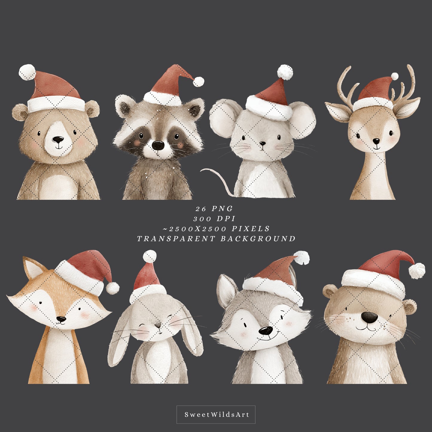 Christmas Portraits - Cute Animals, Baby Shower, Winter Nursery | 26 PNG