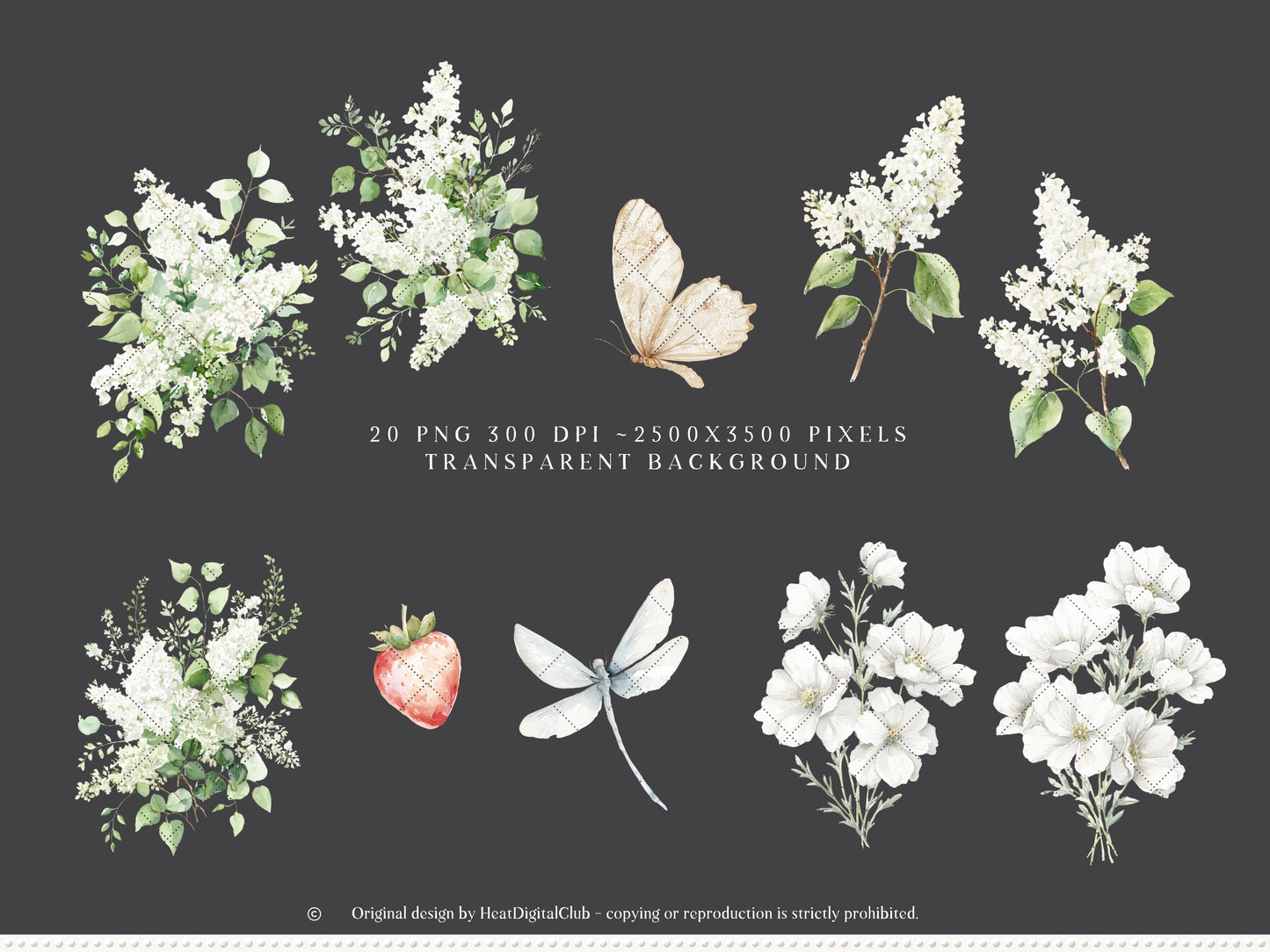 Country Spring - Floral Arrangements Clipart, White Lilac Flowers, Soft Neutral Bouquet, Cottagecore Floral | 20 PNG