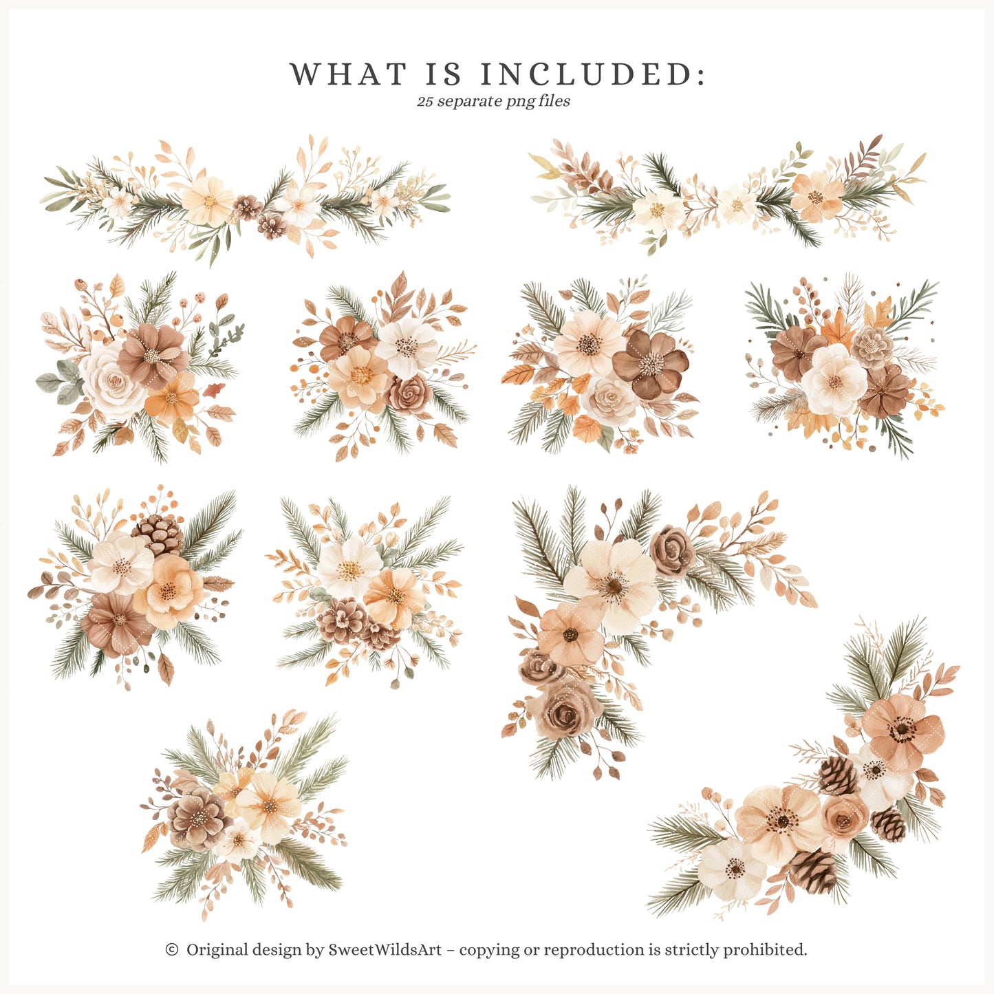 Autumn Woods - Floral Arrangements, Fall Bouquets Clipart, Pumpkins | 25 PNG