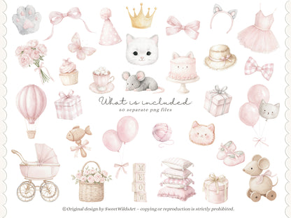 Sweet Coquettes - Kitten Clipart, Cute Pink Cats, Coquette Nursery, Baby Girl Graphics, Ballet Cat | 60 PNG