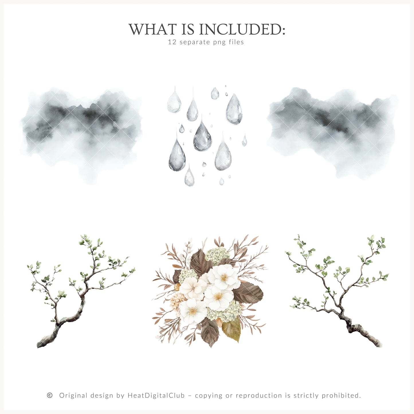 Rainy Kyoto - Floral Arrangements, White Elegant Flowers, Japanese Botanical | 12 PNG