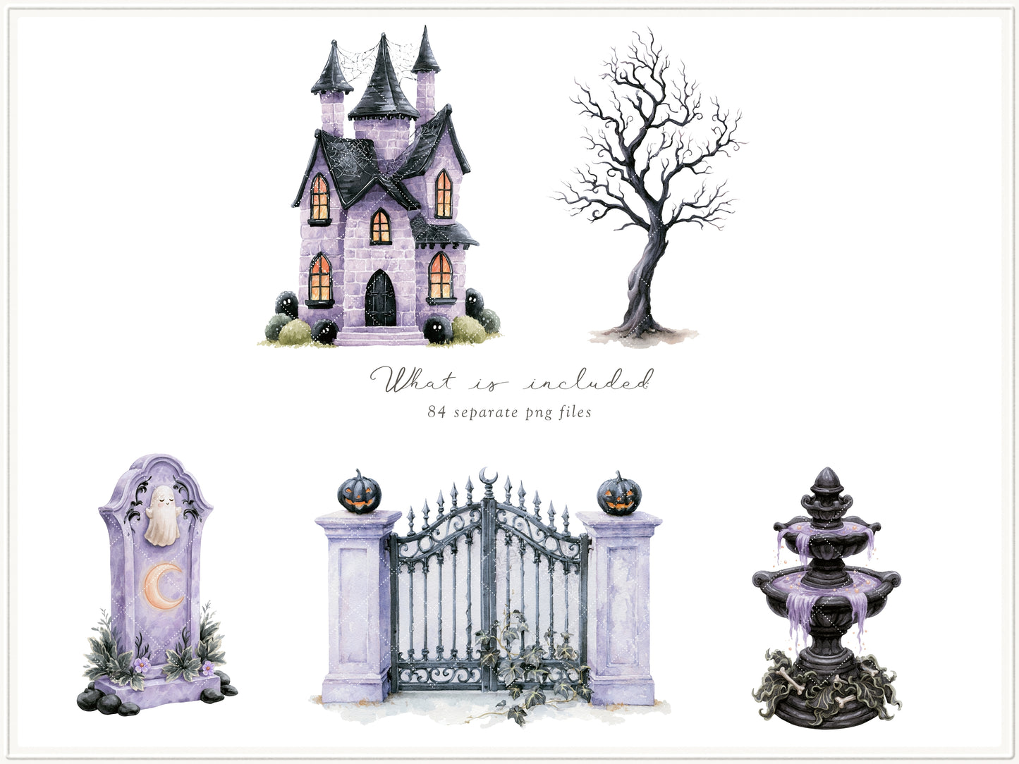 Witching Hour - Watercolor Halloween Clipart & Seamless Patterns Bundle, Spooky Witch Graphics | 94 PNG/JPEG
