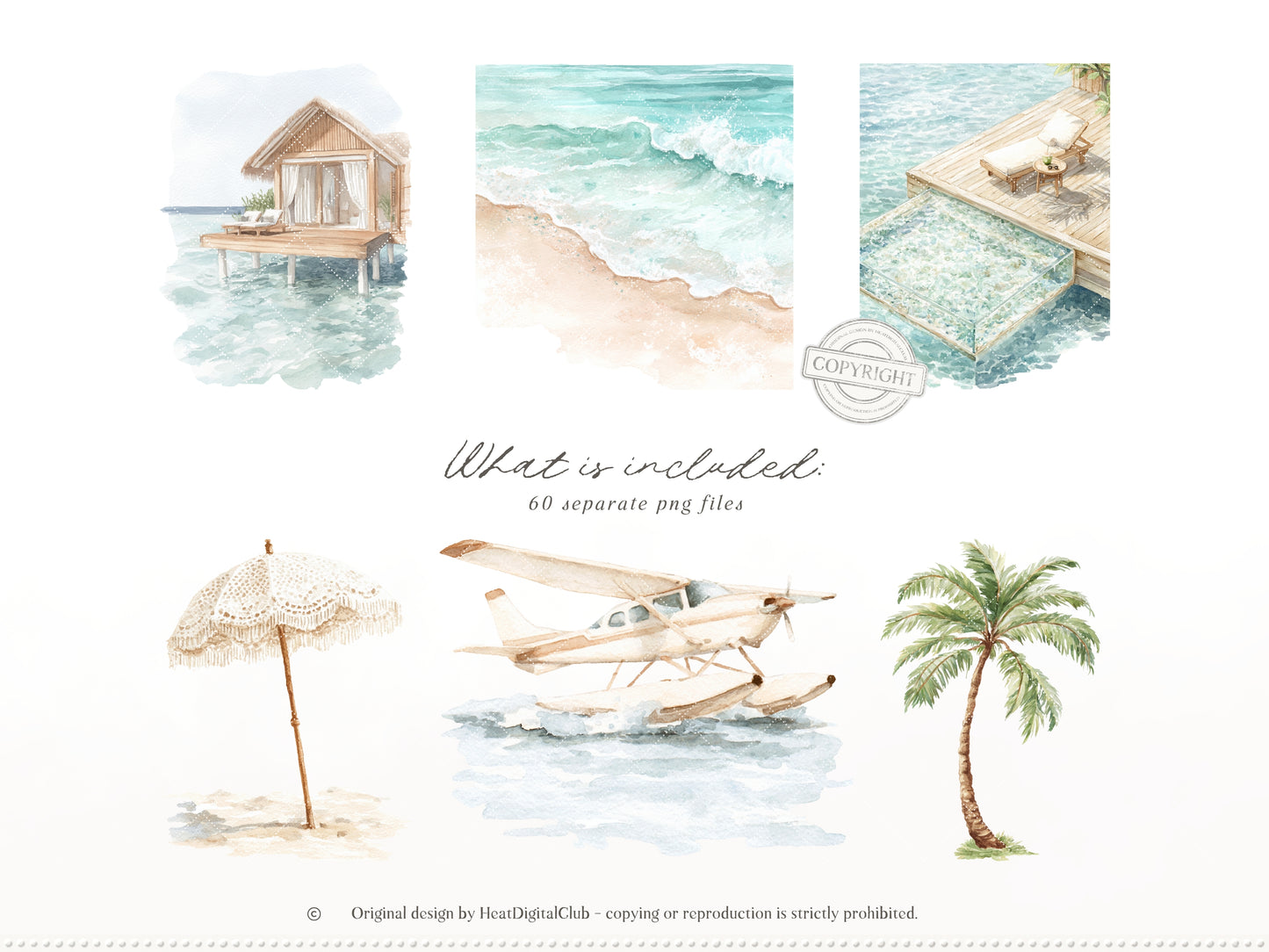 Coconut Dune - Tropical Summer Clipart, Beach Aesthetic, Neutral Coastal Elements, Resort Vacation | 60 PNG