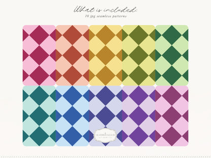 Dopamine Mix - Colorful Bold Geometric Seamless Patterns, Paper Collection | 70 JPEG