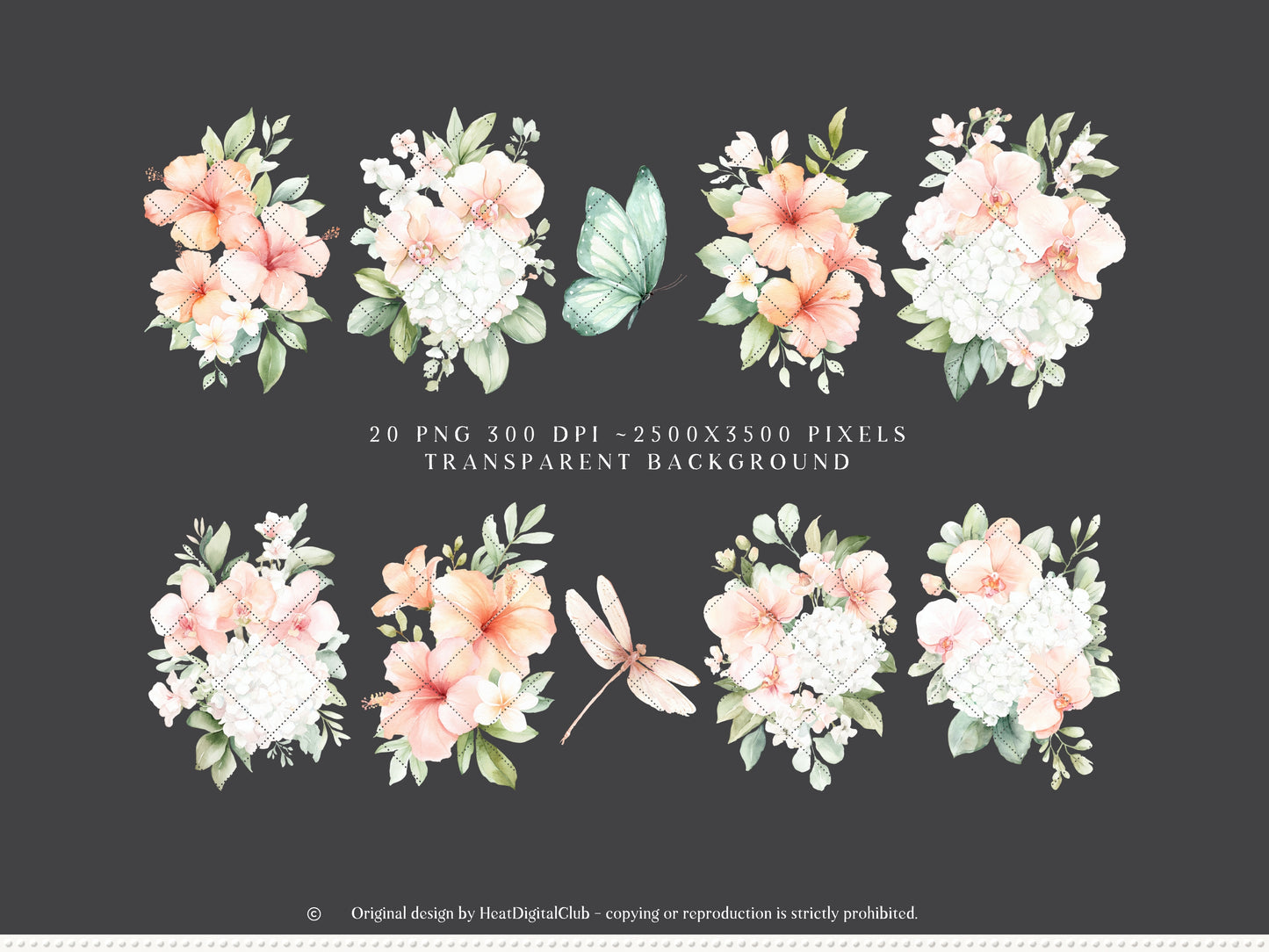 Grapefruit Breeze - Floral Arrangements, Summer Flowers Clipart, Tropical Florals, Citrus | 20 PNG