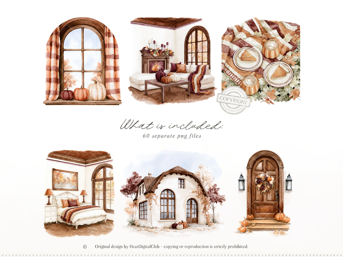 Knitted Fall - Clipart, Cozy Autumn Clipart, Pumpkin Aesthetic, Fall Cottagecore | 60 PNG