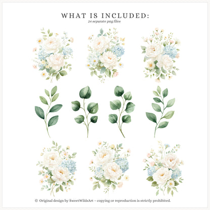 Sweet Classics - Floral Arrangements Clipart, Pastel Flowers, Nursery, Elegant Baby,Soft Garden | 24 PNG