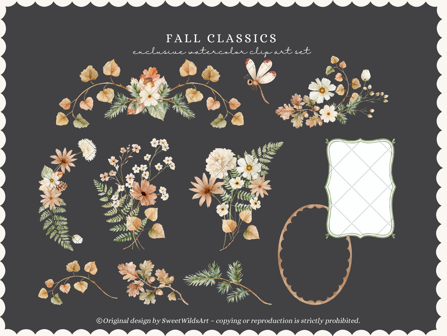 Fall Classics - Floral Arrangements, Autumn Flowers Clipart, Woodland Botanicals, Pumpkins, Leaves, Ferns, Rustic | 40 PNG