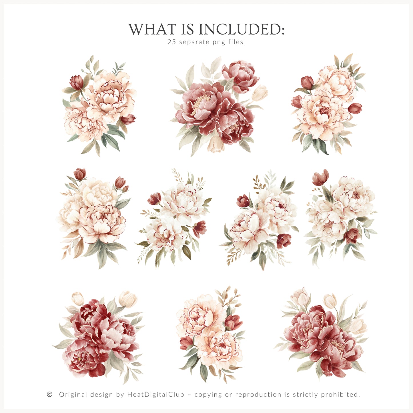 Cherry in Love - Valentine's Day Floral Arrangements Clipart, Valentine Peonies , Romantic | 25 PNG