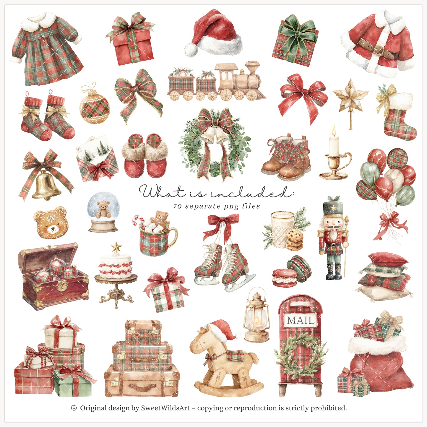 Holiday Classics - Christmas Teddy Bears Clipart, Cute Festive Nursery Animals | 70 PNG