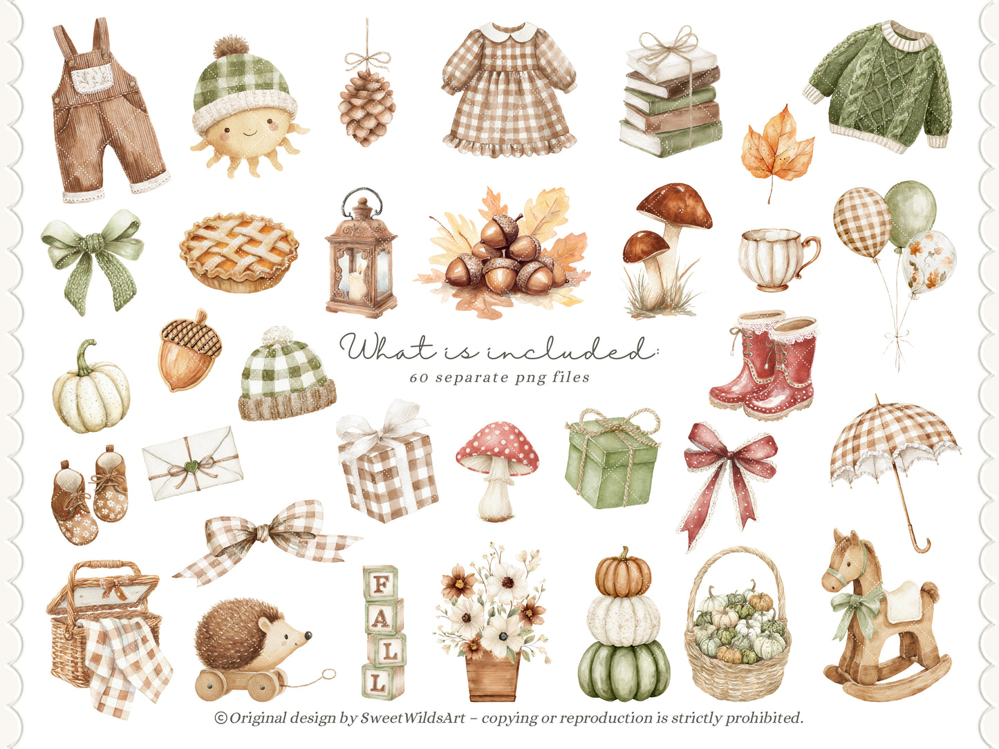 Fall Classics - Teddy Bears Clipart, Autumn Kids Animals, Goose, Fox, Pumpkins, Cozy Nursery | 60 PNG