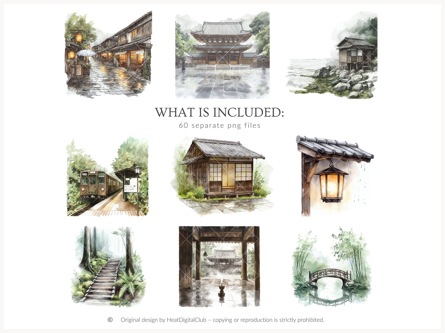 Rainy Kyoto - Japanese Aesthetic Clipart, Cozy Rainy City, Kyoto Travel, Japan | 60 PNG