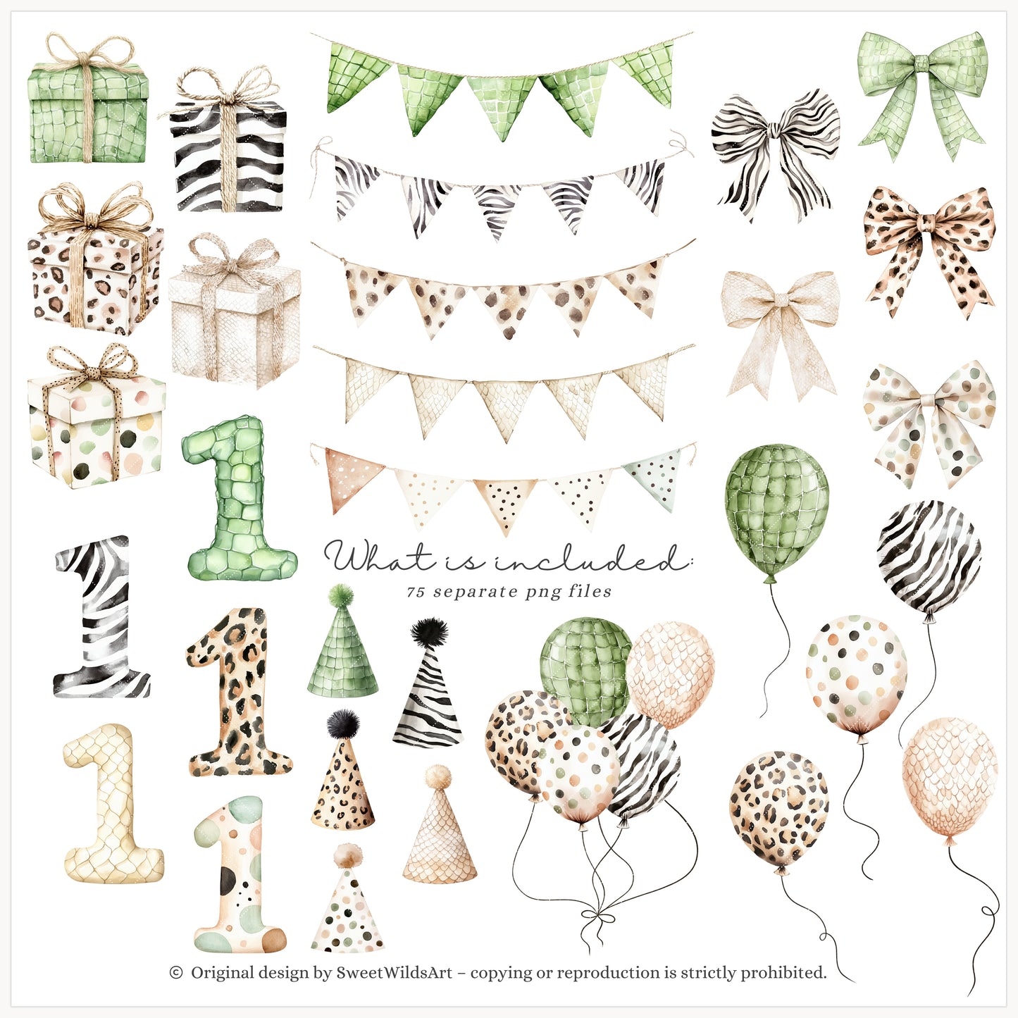 Birthday Tropics - Jungle Clipart, Baby Animals, Tropical, Safari Nursery | 75 PNG