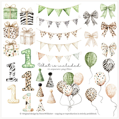 Birthday Tropics - Jungle Clipart, Baby Animals, Tropical, Safari Nursery | 75 PNG