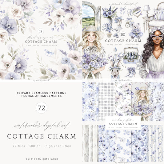 Cottage Charm - Collection Bundle, Cottagecore Clipart, Rustic | 72 PNG/JPEG
