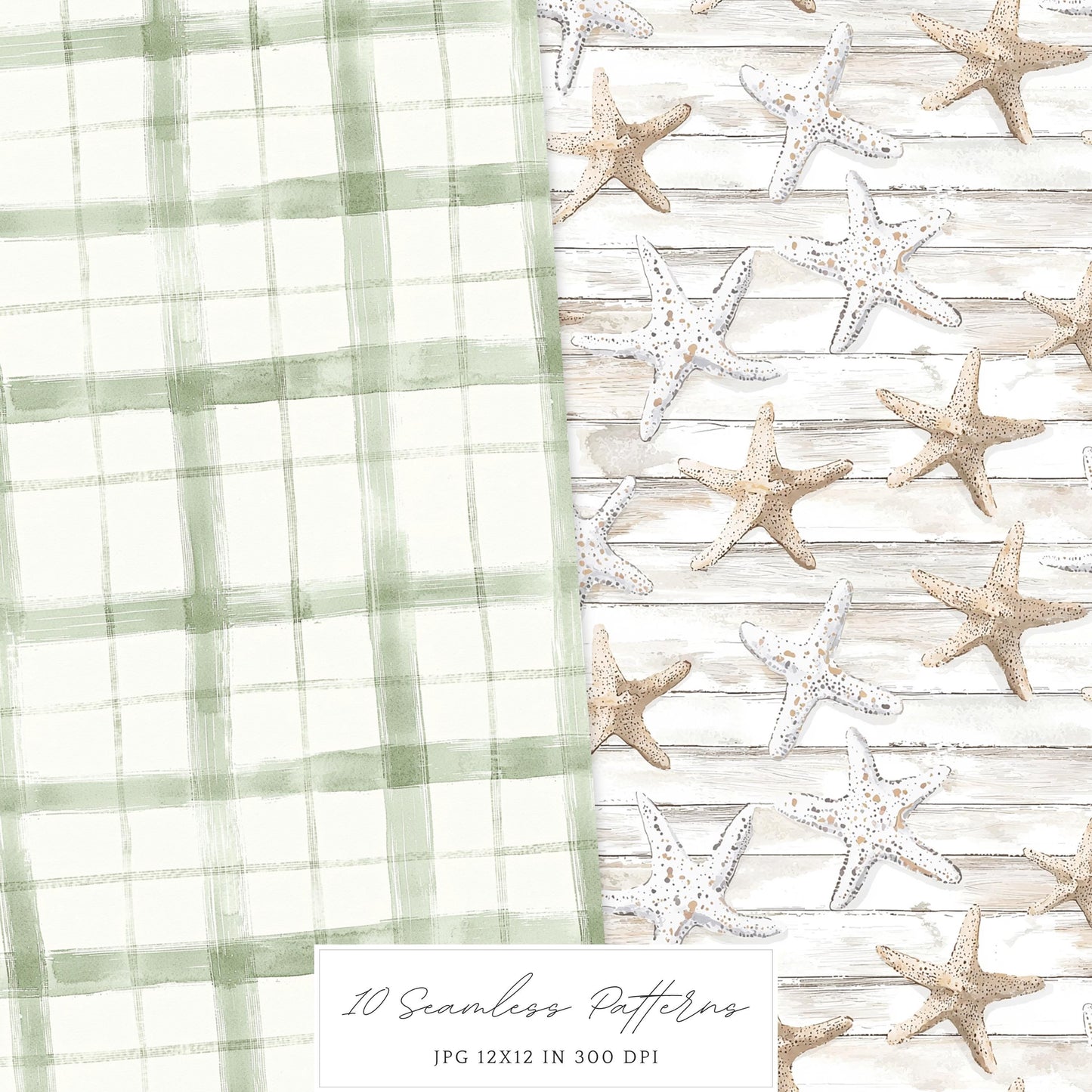 Coastal Serenity - Seamless Patterns, Beach, Neutral, Summer | 10 JPEG