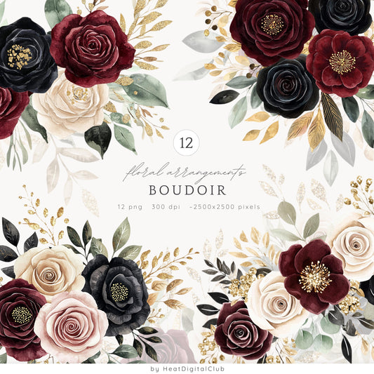 Boudoir - Red and Black Floral Arrangements | 12 PNG