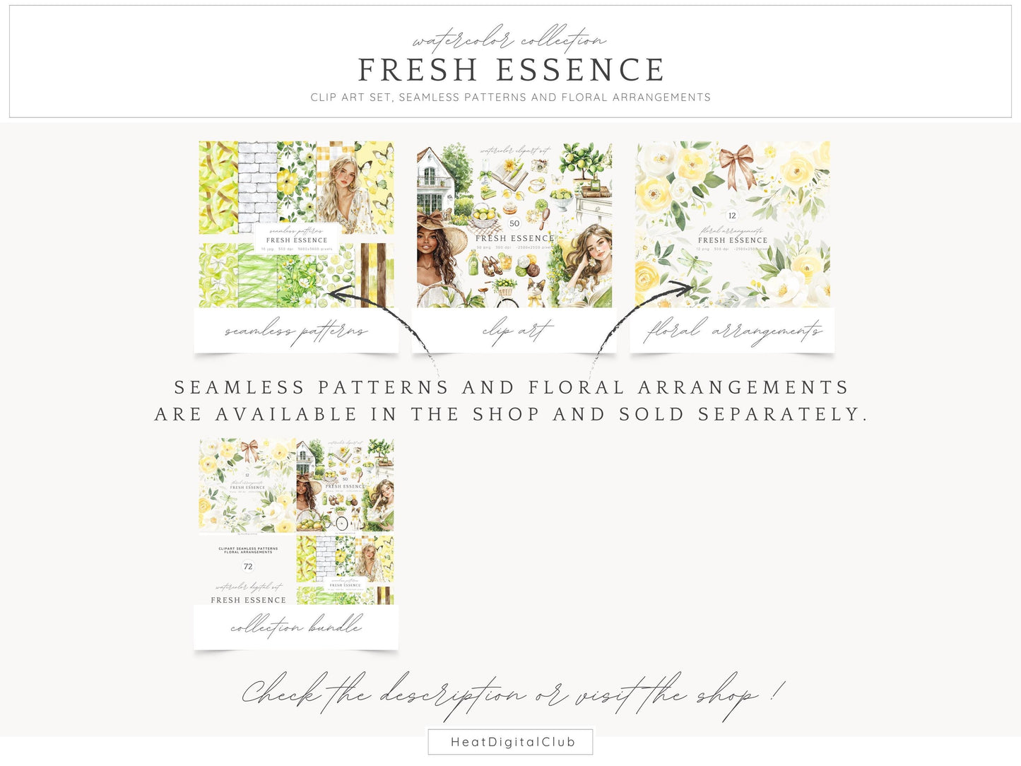 Fresh Essence - Clipart, Cozy Spring, Floral, Citrus | 50 PNG