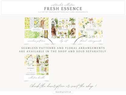 Fresh Essence - Clipart, Cozy Spring, Floral, Citrus | 50 PNG