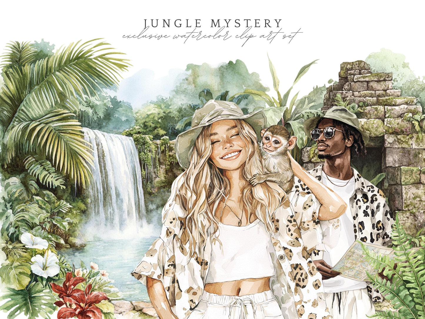 Jungle Mystery - Travel Clipart, Tropical, Summer Safari | 52 PNG