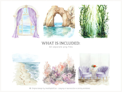 Modern Ariel - Mermaid Clip Art Set | 60 PNG