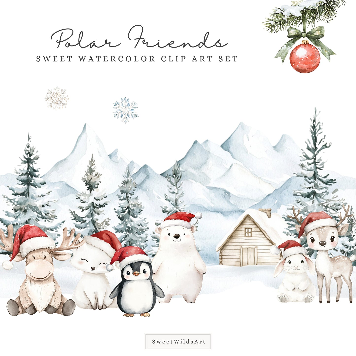 Polar Friends - Cute Arctic Animals, Christmas Babies Clipart, Winter | 36 PNG