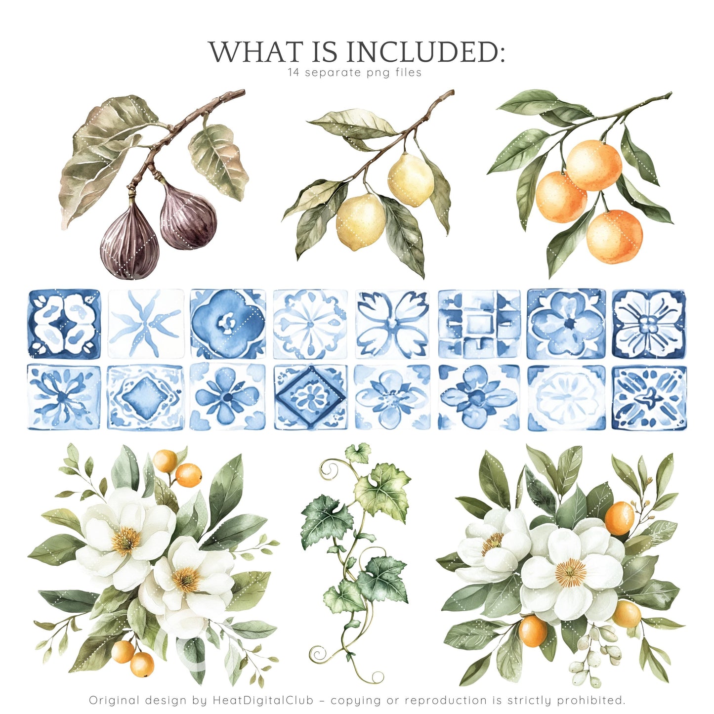 Sicilian Summer - Floral Arrangements, Amalfi Clipart,Italian | 14 PNG