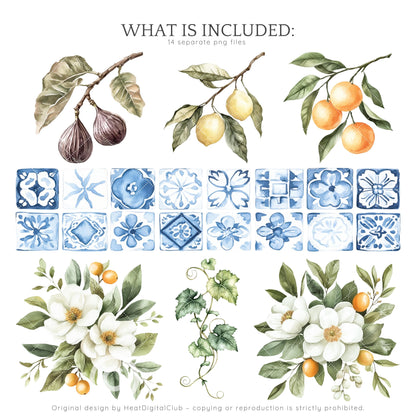 Sicilian Summer - Floral Arrangements, Amalfi Clipart,Italian | 14 PNG