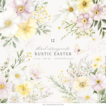 Rustic Easter - Collection Bundle, Pastel Clipart, Bunny, Spring | 74 PNG/JPEG
