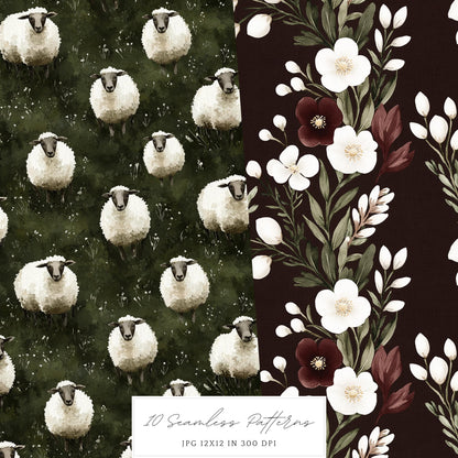 Early Spring - Seamless Patterns, Moody Pattern, Snowdrops | 10 JPEG