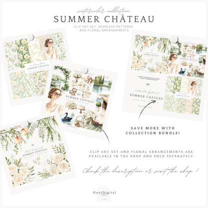 Summer Château - Seamless Patterns,French, Garden Pattern | 10 JPEG