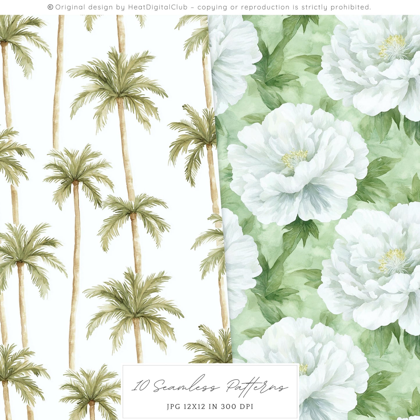 Palm Club - Seamless Palm Leaves Pattern, Tropical Summer | 10 JPEG