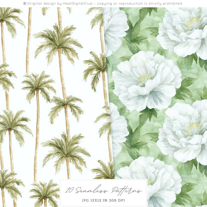 Palm Club - Seamless Palm Leaves Pattern, Tropical Summer | 10 JPEG